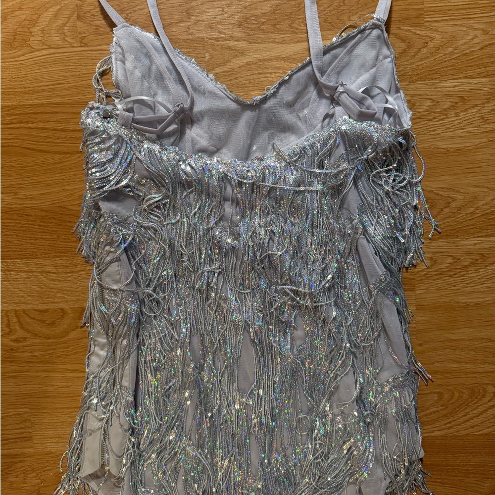 Amazing Lace Silver Fringe Mini Dress - Picture 6 of 12